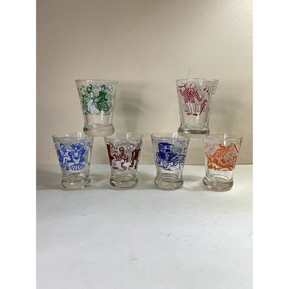 Vintage 40s Set of 6 Hazel Atlas Cordial Glasses Novelty Sing-A-Song Vaudeville - Picture 7 of 7